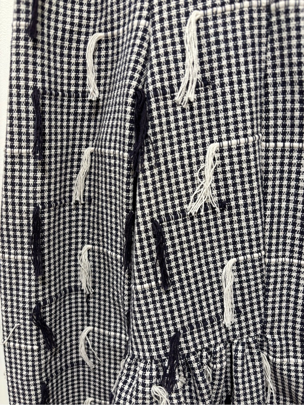 Nikki Chasin Gingham Fringe Cardigan Size 4 Cotton Peplum Tassel Made in USA - Picture 4 of 5
